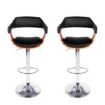 Artiss 2x Bar Stools Gas Lift Leather w/Armrest Black - Image 3