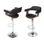 Artiss 4x Bar Stools Gas Lift Leather w/Armrest Black - Image 7