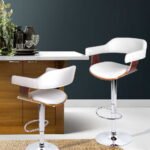Artiss Bar Stools Gas Lift Leather w/Armrest White - Image 7