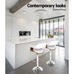 Artiss 2x Bar Stools Gas Lift Leather w/Armrest White - Image 4