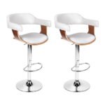 Artiss 2x Bar Stools Gas Lift Leather w/Armrest White - Image 7