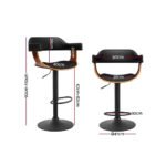 Artiss 2x Bar Stools Gas Lift Leather w/Armrest All Black - Image 2