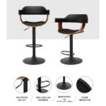 Artiss 2x Bar Stools Gas Lift Leather w/Armrest All Black - Image 4
