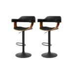 Artiss 2x Bar Stools Gas Lift Leather w/Armrest All Black - Image 7