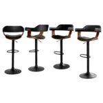 Artiss 4x Bar Stools Gas Lift Leather w/Armrest All Black - Image 7