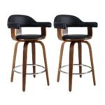 Artiss 2x Bar Stools Leather Seat Wooden Legs - Image 7