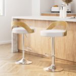 Artiss 2x Bar Stools Adjustable Leather Padded White