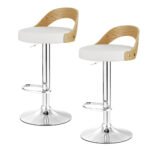 Artiss 2x Bar Stools Adjustable Leather Padded White - Image 7
