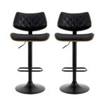 Artiss 2x Bar Stools Kitchen Dining Chairs Gas Lift Stool Wooden Leather Black - Image 3
