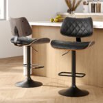 Artiss 2x Bar Stools Kitchen Dining Chairs Gas Lift Stool Wooden Leather Black - Image 7