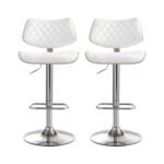 Artiss 2x Bar Stools Kitchen Dining Chairs Gas Lift Stool Wooden Leather White - Image 3