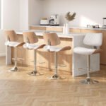 Artiss 4x Bar Stools Kitchen Dining Chairs Gas Lift Stool Wooden Leather White - Image 7