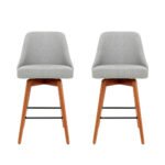 Artiss 2x Bar Stools Swivel Seat Wooden Grey - Image 3