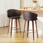 2x Artiss Bar Stools Dining Chairs Contoured Leather Wood Stool - Image 7