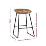 Artiss 2x Bar Stools Kitchen Dining Chairs Counter Stool PU Leather Metal Brown - Image 2