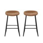 Artiss 2x Bar Stools Kitchen Dining Chairs Counter Stool PU Leather Metal Brown - Image 3