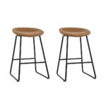 Artiss 2x Bar Stools Kitchen Dining Chairs Counter Stool PU Leather Metal Brown - Image 7