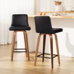 Artiss 2x Bar Stools Swivel Leather Padded Wooden - Image 8