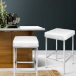 Artiss 2x Bar Stools Leather Padded Metal White - Image 7