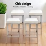 Artiss 4x Bar Stools Leather Padded Metal White - Image 4