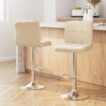 Artiss 2x Bar Stools Leather Gas Lift Beige - Image 8