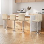 Artiss 4x Bar Stools Leather Gas Lift Beige - Image 7