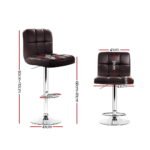 Artiss 2x Bar Stools Leather Gas Lift Brown - Image 2