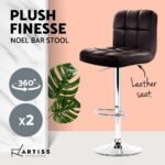 Artiss 2x Bar Stools Leather Gas Lift Brown - Image 4