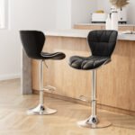 Artiss 2x Bar Stools Gas Lift Leather Seat Black - Image 8
