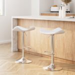 Artiss 2x Bar Stools Leather Gas Lift Chair White