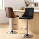 Artiss 2X Bar Stool Wood Swivel Adjustable Kitchen Counter Stool Leather Black - Image 7