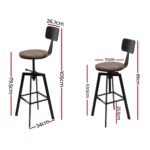 Artiss 4x Bar Stools Kitchen Dining Chairs Adjustable Wood Stool w/Backrest - Image 2