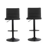 Artiss 2x Bar Stools Gas Lift Linen Fabric Black - Image 3