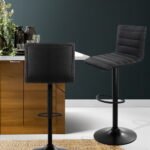 Artiss 2x Bar Stools Gas Lift Linen Fabric Black - Image 7