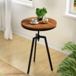 Artiss Bar Table 67-86CM Height Round Brown - Image 8
