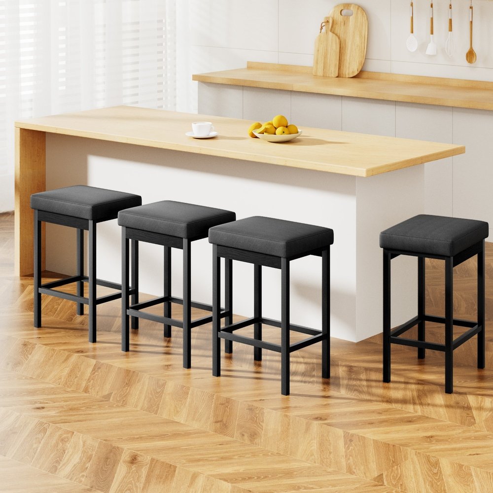 BA-TW-W0087-BKX4-225252-07.jpg A Set of 4 Artiss Metal Bar Stools PU Seat Dining Counter Chairs - Image 1