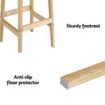 Artiss 2x Bar Stools Rubber Wood Stool Counter Chair Rattan Barstools Kitchen - Image 5