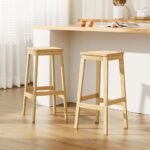 Artiss 2x Bar Stools Rubber Wood Stool Counter Chair Rattan Barstools Kitchen - Image 7