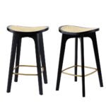 Artiss 2x Bar Stools Rattan Counter Kitchen Dinning Chair Bamboo Saddle Black