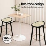 Artiss 2x Bar Stools Rattan Counter Kitchen Dinning Chair Bamboo Saddle Black - Image 4