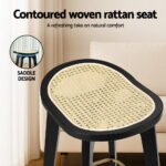 Artiss 2x Bar Stools Rattan Counter Kitchen Dinning Chair Bamboo Saddle Black - Image 5