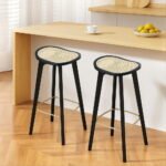 Artiss 2x Bar Stools Rattan Counter Kitchen Dinning Chair Bamboo Saddle Black - Image 7