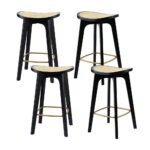 Artiss 4x Bar Stools Rattan Counter Kitchen Dinning Chair Bamboo Saddle Black