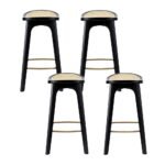 Artiss 4x Bar Stools Rattan Counter Kitchen Dinning Chair Bamboo Saddle Black - Image 3