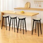 Artiss 4x Bar Stools Rattan Counter Kitchen Dinning Chair Bamboo Saddle Black - Image 7