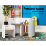 Keezi 3PCS Kids Table and Chairs Set Multifunctional Storage Desk White - Image 4
