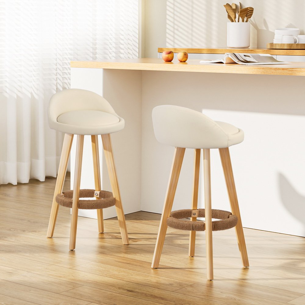 BENT-C-9004H-BGX2-202502281022-00.jpg Artiss 2x Bar Stools Padded Leather Wooden Beige - Image 1