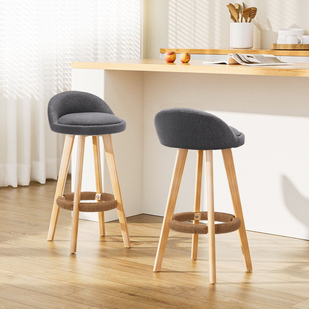 BENT-C-9004H-GYX2-202502281024-00.jpg Artiss 2x Bar Stools Padded Linen Wooden Grey - Image 1