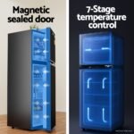 Devanti 122L Two Door Bar Fridge Mini Fridge with Freezer Black - Image 5