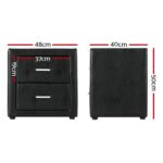 Artiss Bedside Table 2 Drawers Side Table Leather - CADEN Black - Image 2